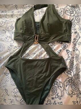 Olive Green Cutout One-Piece Swimsuit